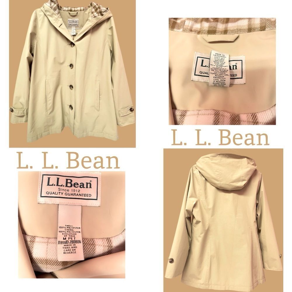 EUC L.L. BEAN BROWN & TAN PLAID 100% POLYESTER SIZE M BEANS BUTTONED RAINJACKET
